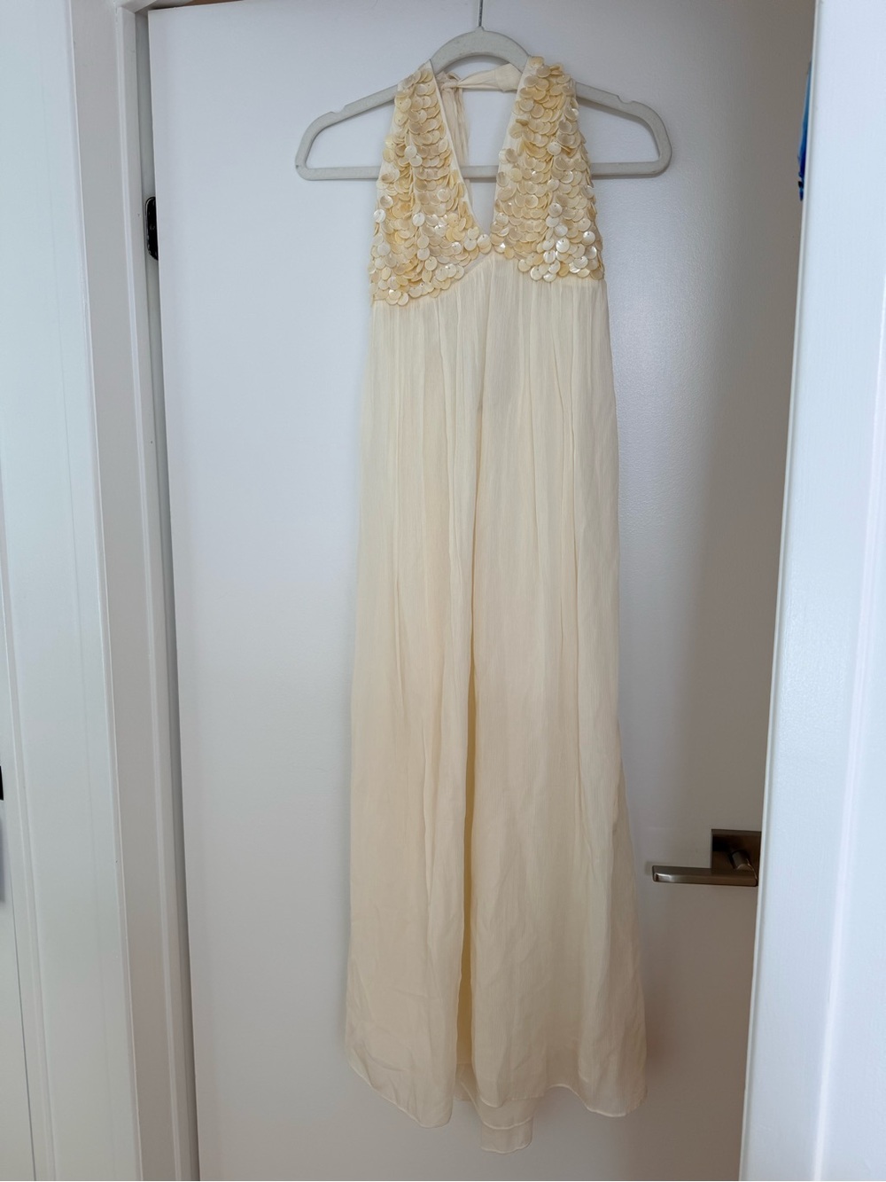 Ivory Halter Maxi Dress with shell Bodice